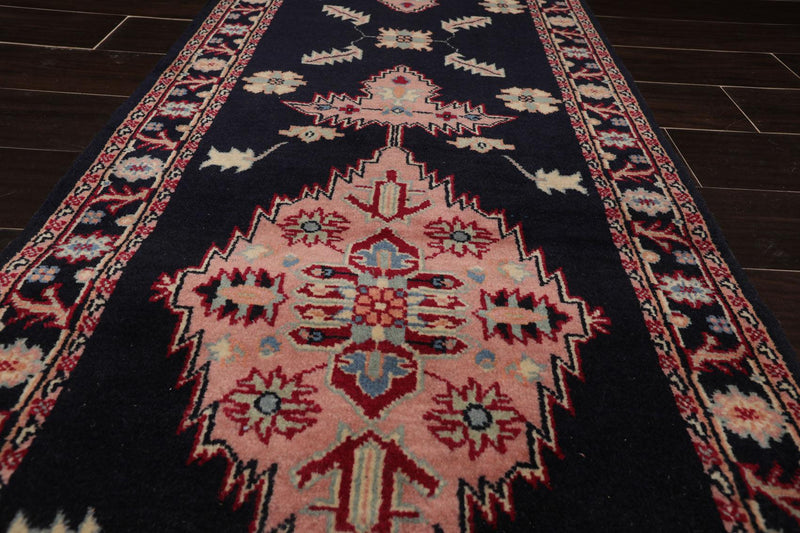 2'6" x 22' Hand Knotted Wool Rare Romanian Herizz Area Rug Midnight Blue Runner