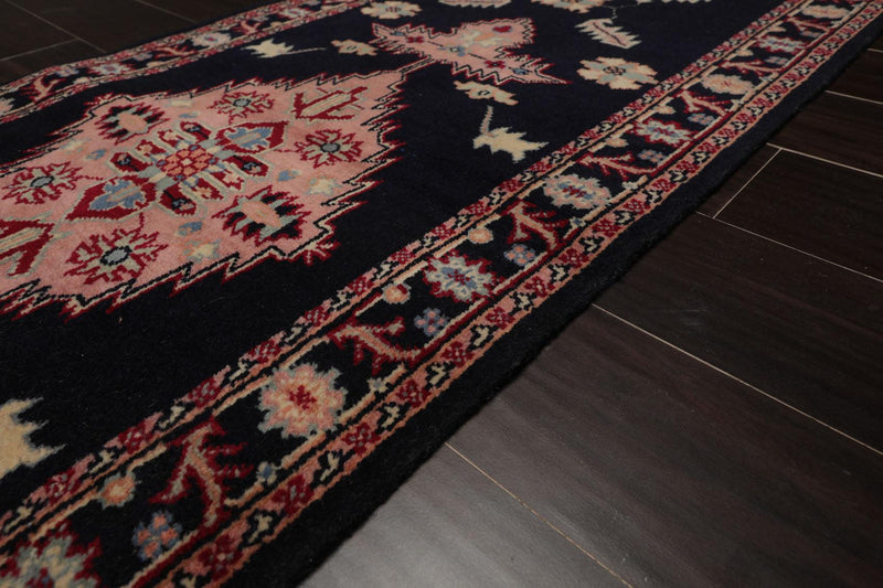2'6" x 22' Hand Knotted Wool Rare Romanian Herizz Area Rug Midnight Blue Runner