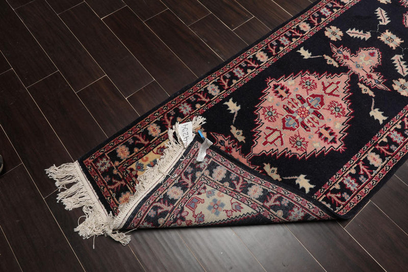 2'6" x 22' Hand Knotted Wool Rare Romanian Herizz Area Rug Midnight Blue Runner