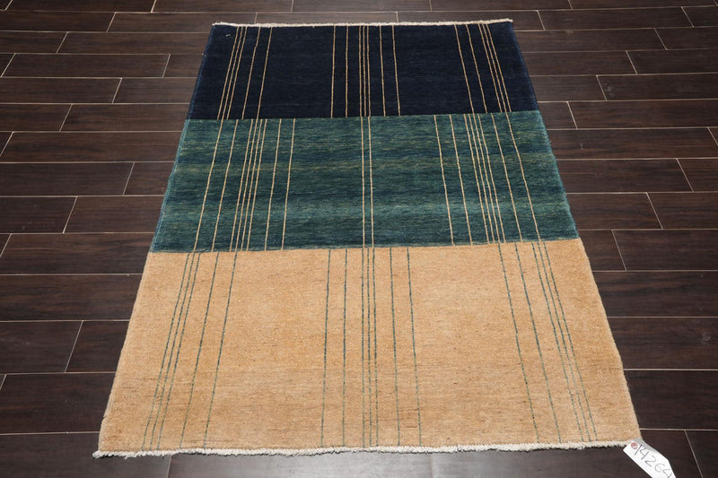 4'2" x 5'7" Hand Knotted 100% Wool Modern Peshawar Designer Oriental Area Rug Beige