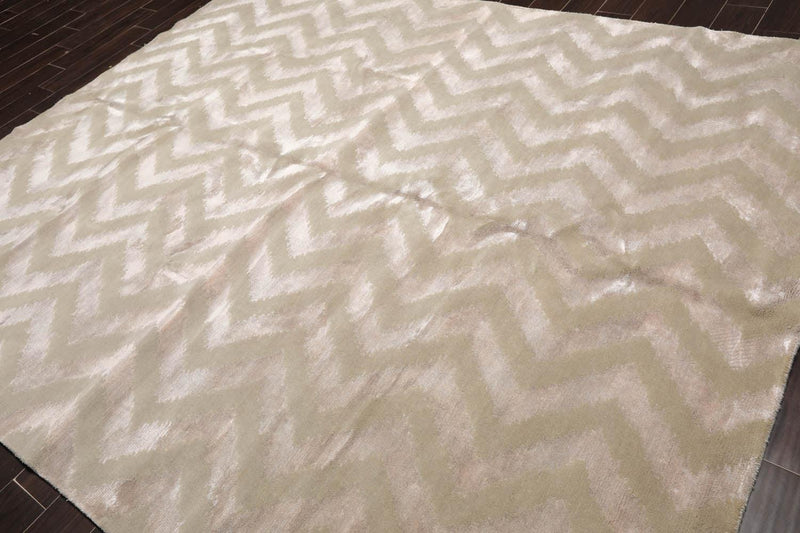 8'1” x 9'10" Hand Knotted Wool & Faux Silk Tibetan Area Rug Tone on Tone Gray