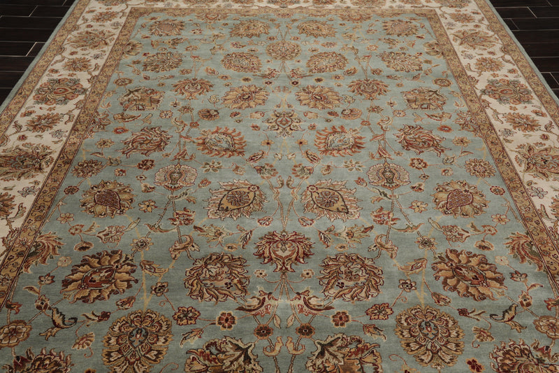 8'6" x 11'6" Hand Knotted 100% Wool Agra 200 KPSI Oriental Area Rug Aqua