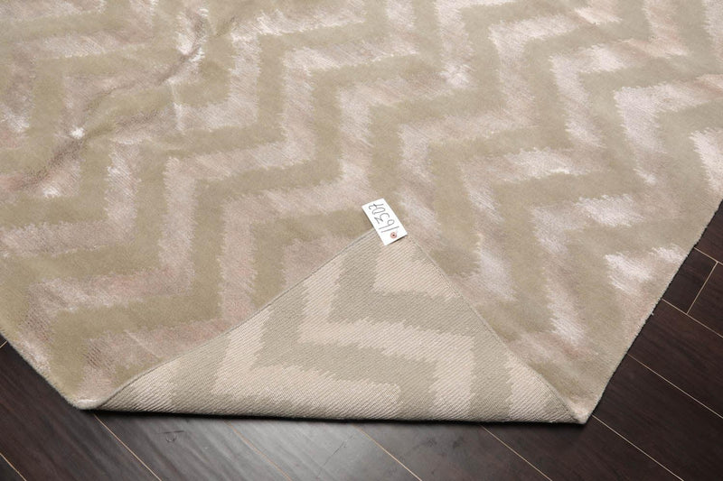 8'1” x 9'10" Hand Knotted Wool & Faux Silk Tibetan Area Rug Tone on Tone Gray