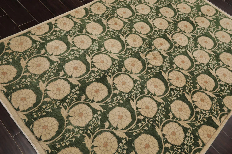 4' 10''x6' 11'' Hand Knotted Tibetan 100% Wool Michaelian & Kohlberg Transitional Oriental Area Rug Green, Beige Color