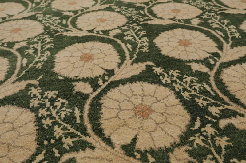 4' 10''x6' 11'' Hand Knotted Tibetan 100% Wool Michaelian & Kohlberg Transitional Oriental Area Rug Green, Beige Color