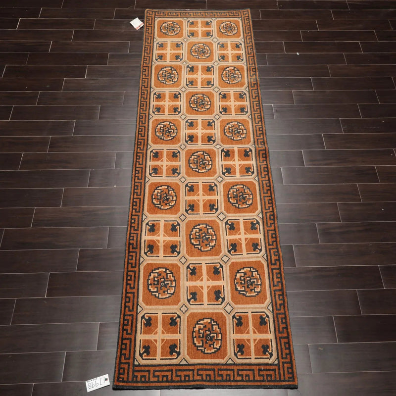 2'10''x10'4'' Hand Knotted Tibetan 100% Wool Greek Key Transitional Oriental Area Rug Beige, Brown Color Runner