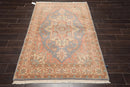 4x6 Slate, Salmon Hand Knotted Persian 100% Wool Heriz Traditional 150 KPSI Oriental Area Rug