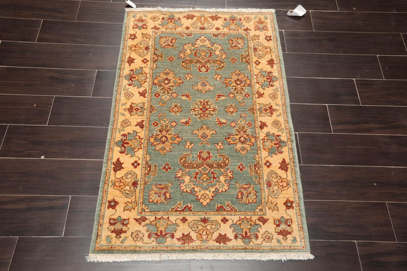 2'6" x 3'10" Hand Knotted 100% Wool Chobi Peshawar Traditional Area Rug Aqua