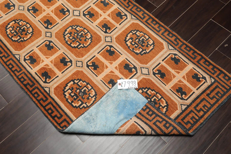 2'10''x10'4'' Hand Knotted Tibetan 100% Wool Greek Key Transitional Oriental Area Rug Beige, Brown Color Runner