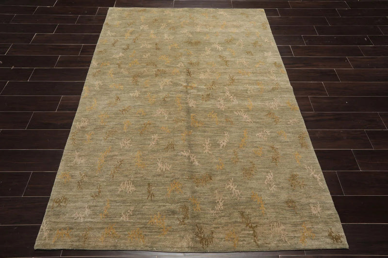 5' 1''x7' 2'' Hand Knotted Tibetan 100% Wool Michaelian & Kohlberg Transitional  Oriental Area Rug Moss,Beige Color