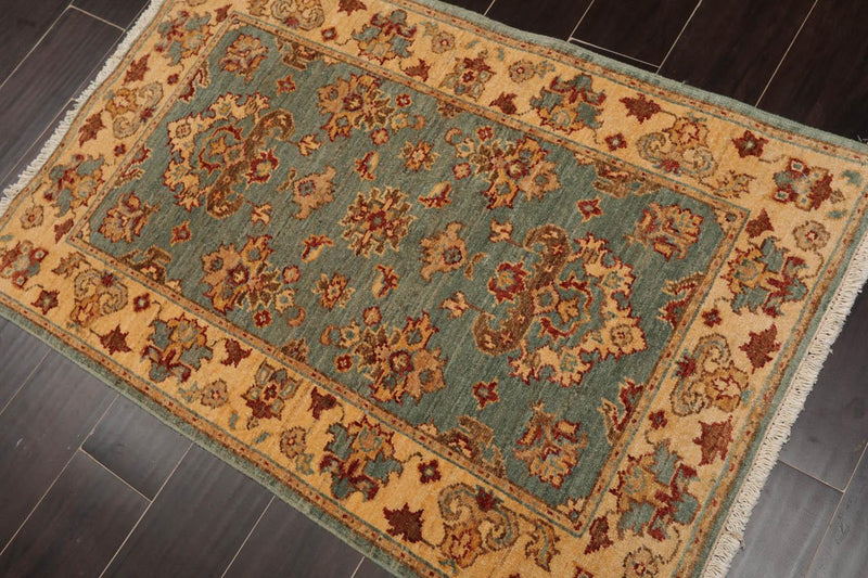 2'6" x 3'10" Hand Knotted 100% Wool Chobi Peshawar Traditional Area Rug Aqua