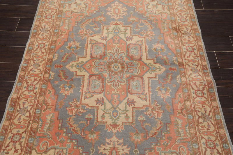4x6 Slate, Salmon Hand Knotted Persian 100% Wool Heriz Traditional 150 KPSI Oriental Area Rug