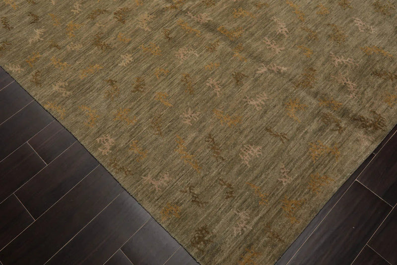 5' 1''x7' 2'' Hand Knotted Tibetan 100% Wool Michaelian & Kohlberg Transitional  Oriental Area Rug Moss,Beige Color