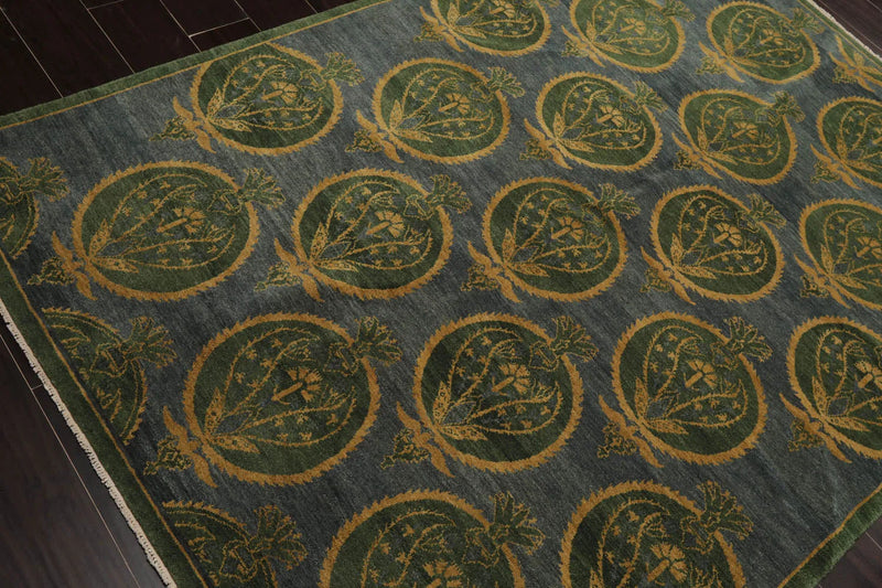 5x7 Hand Knotted Tibetan 100% Wool Michaelian & Kohlberg Traditional Oriental Area Rug Blue, Green Color