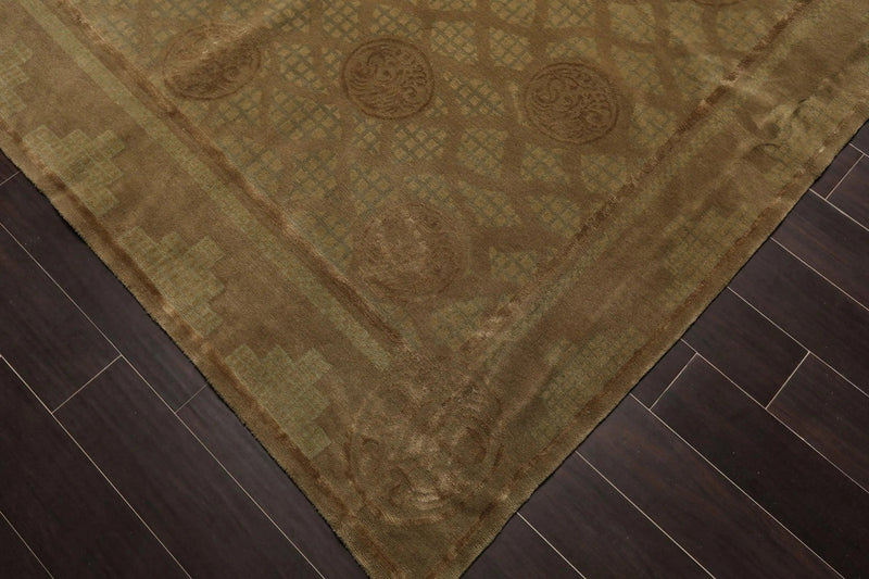 9' x 12' Hand Knotted Designer Wool & Silk Tibetan Oriental Area Rug Moss