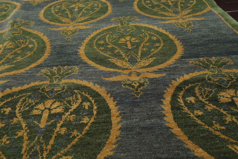 5x7 Hand Knotted Tibetan 100% Wool Michaelian & Kohlberg Traditional Oriental Area Rug Blue, Green Color