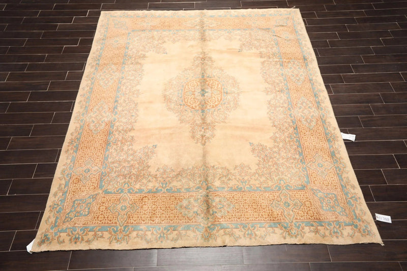 8' x 10' Hand Knotted Super Fine 250 KPSI Wool Oriental Area Rug Beige vintage
