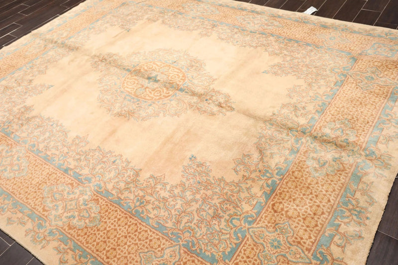 8' x 10' Hand Knotted Super Fine 250 KPSI Wool Oriental Area Rug Beige vintage