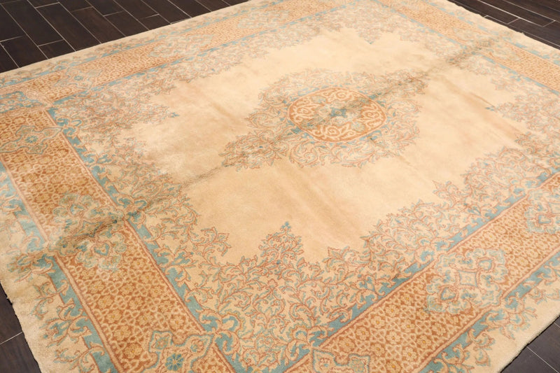 8' x 10' Hand Knotted Super Fine 250 KPSI Wool Oriental Area Rug Beige vintage