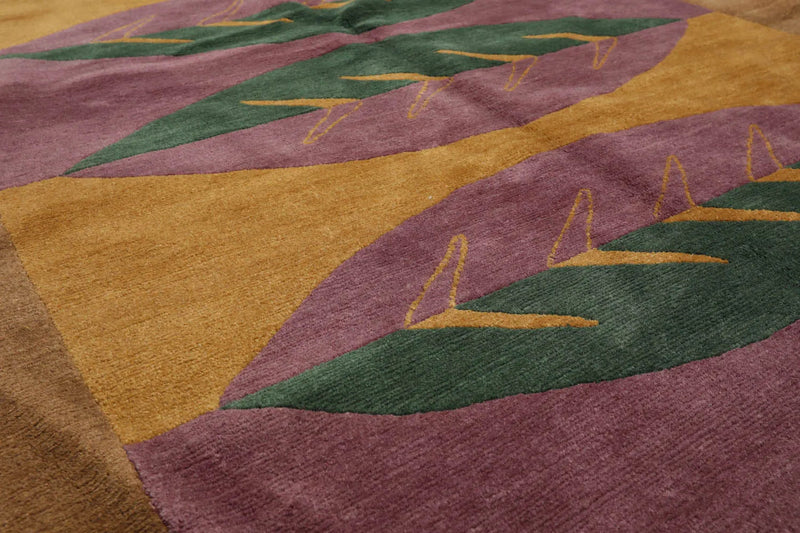5' 2''x7'Hand Knotted Tibetan 100% Wool Michaelian & Kohlberg Traditional Oriental Area Rug Lavander, Gold Color