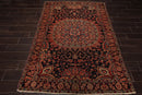 4' 11''x6' 9'' Hand Knotted 100% Wool Antique  Traditional Oriental Area Rug Midnight Blue, Rose Color