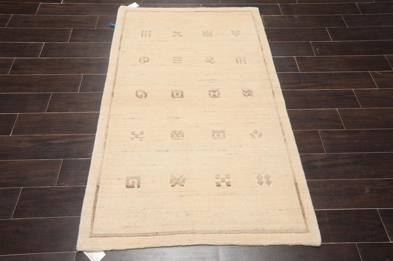 3'5" x 5'7" Hand Knotted 100% Wool Tibetan Gabbehh Oriental Area Rug Ivory