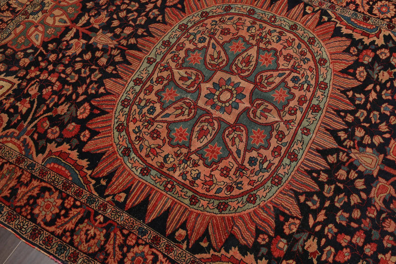 4' 11''x6' 9'' Hand Knotted 100% Wool Antique  Traditional Oriental Area Rug Midnight Blue, Rose Color