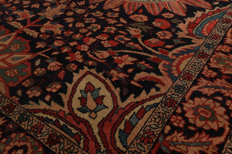4' 11''x6' 9'' Hand Knotted 100% Wool Antique  Traditional Oriental Area Rug Midnight Blue, Rose Color