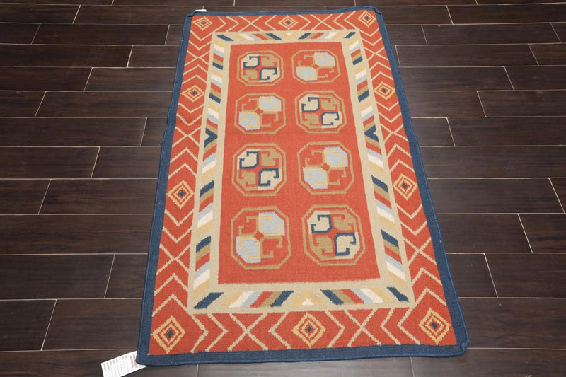 3'2''x5' Hand Woven 100% Wool Dhurry Kilim Flatweave Area Rug Teracotta