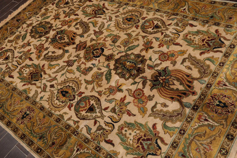 6x9 Hand Knotted New Zealand Wool Agra Traditional Oriental Area Rug Beige, Gold Color