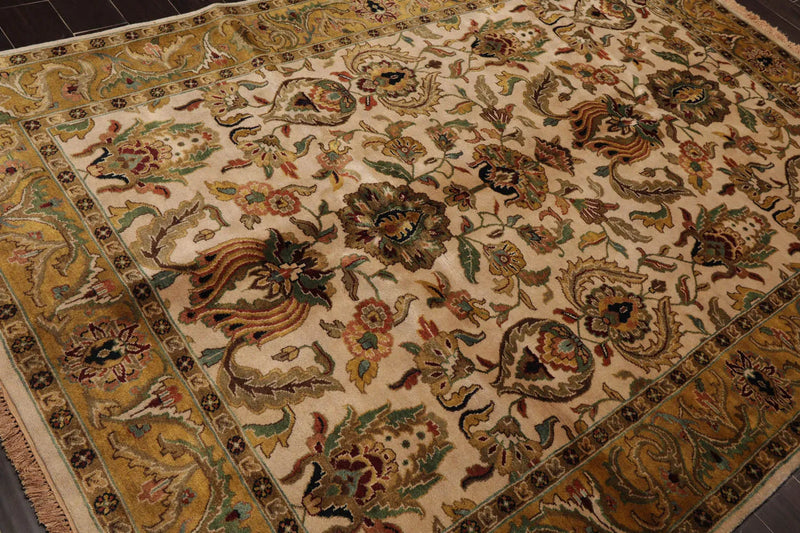 6x9 Hand Knotted New Zealand Wool Agra Traditional Oriental Area Rug Beige, Gold Color