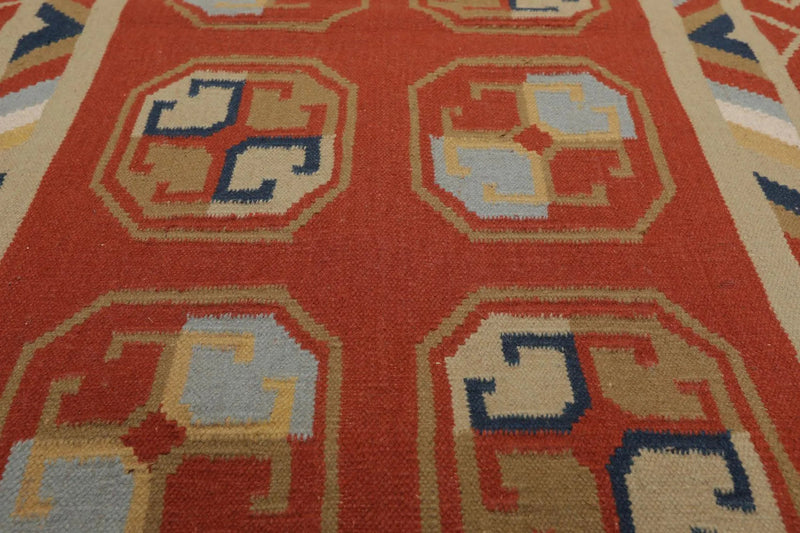 3'2''x5' Hand Woven 100% Wool Dhurry Kilim Flatweave Area Rug Teracotta