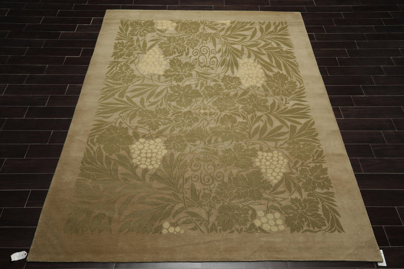 8'1" x 10' Hand Knotted Transitional Wool & Silk Tibetan Oriental Area Rug Moss