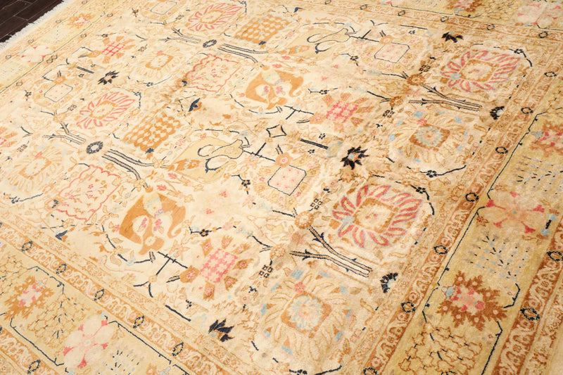 7'10''x9'11'' Hand Knotted 100% Wool Agra Silky Sheen Traditional Oriental Area Rug Beige, Tan Color