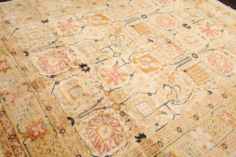 7'10''x9'11'' Hand Knotted 100% Wool Agra Silky Sheen Traditional Oriental Area Rug Beige, Tan Color