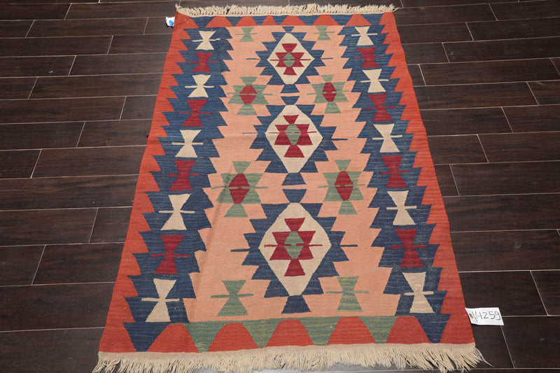3'9" x 5'6" Hand Woven 100% Wool Southwestern Turkish Kilim Area Rug Rose
