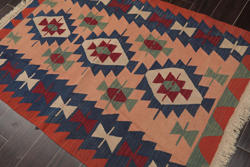 3'9" x 5'6" Hand Woven 100% Wool Southwestern Turkish Kilim Area Rug Rose