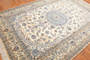 6'10" x 10’ Hand Knotted Auth. Nain Medallion Wool Silk Oriental Area Rug Ivory