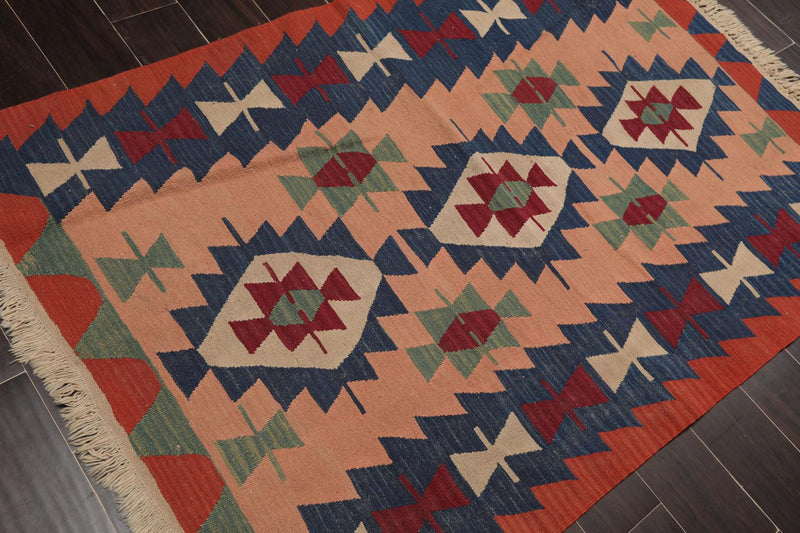 3'9" x 5'6" Hand Woven 100% Wool Southwestern Turkish Kilim Area Rug Rose