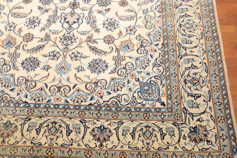 6'10" x 10’ Hand Knotted Auth. Nain Medallion Wool Silk Oriental Area Rug Ivory