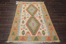 3'9" x 5'2" Hand Woven 100% Wool Southwestern Turkish Kilim Area Rug Beige
