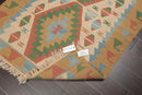 3'9" x 5'2" Hand Woven 100% Wool Southwestern Turkish Kilim Area Rug Beige