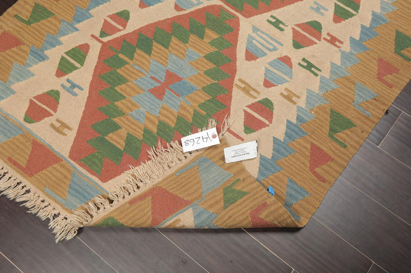 3'9" x 5'2" Hand Woven 100% Wool Southwestern Turkish Kilim Area Rug Beige