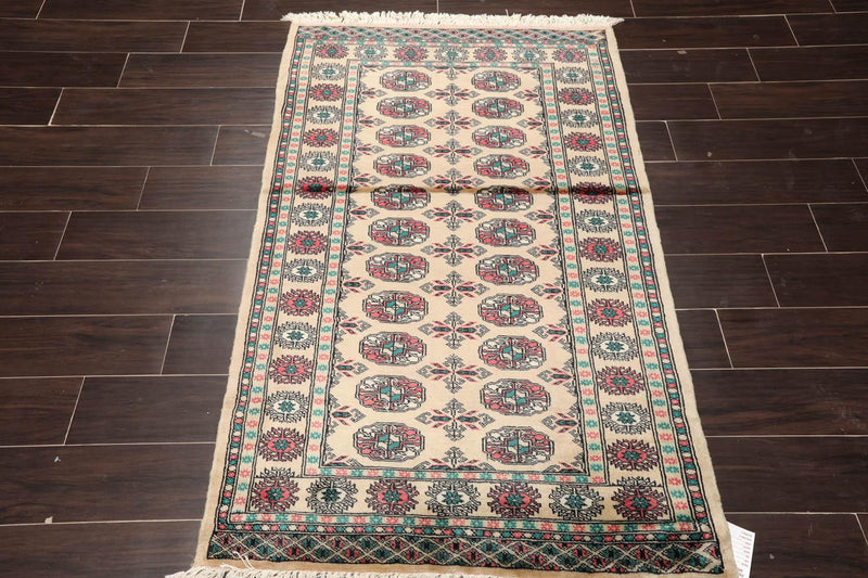 3'2" x 4'11” Hand Knotted Wool Bokhara with Silky Sheen Oriental Area Rug Beige