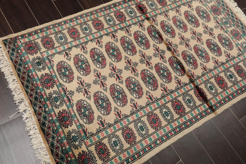 3'2" x 4'11” Hand Knotted Wool Bokhara with Silky Sheen Oriental Area Rug Beige