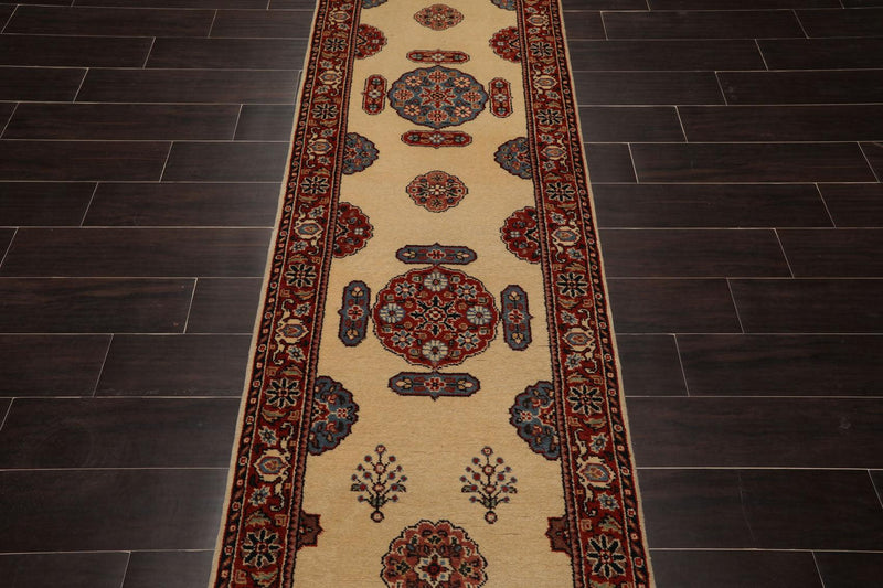2'7" x 17'9" Palace Hand Knotted Wool Romanian Bidjaar Oriental Area Rug Ivory