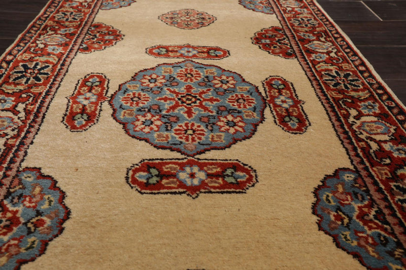 2'7" x 17'9" Palace Hand Knotted Wool Romanian Bidjaar Oriental Area Rug Ivory
