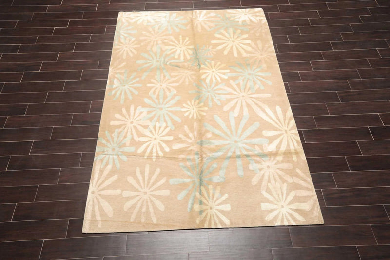 6' x 9' Hand Knotted Wool & Silk Tibetan Oriental Area Rug Contemporary Beige