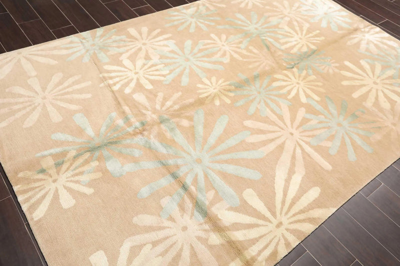 6' x 9' Hand Knotted Wool & Silk Tibetan Oriental Area Rug Contemporary Beige