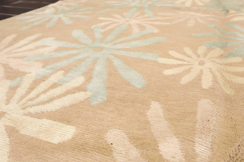 6' x 9' Hand Knotted Wool & Silk Tibetan Oriental Area Rug Contemporary Beige